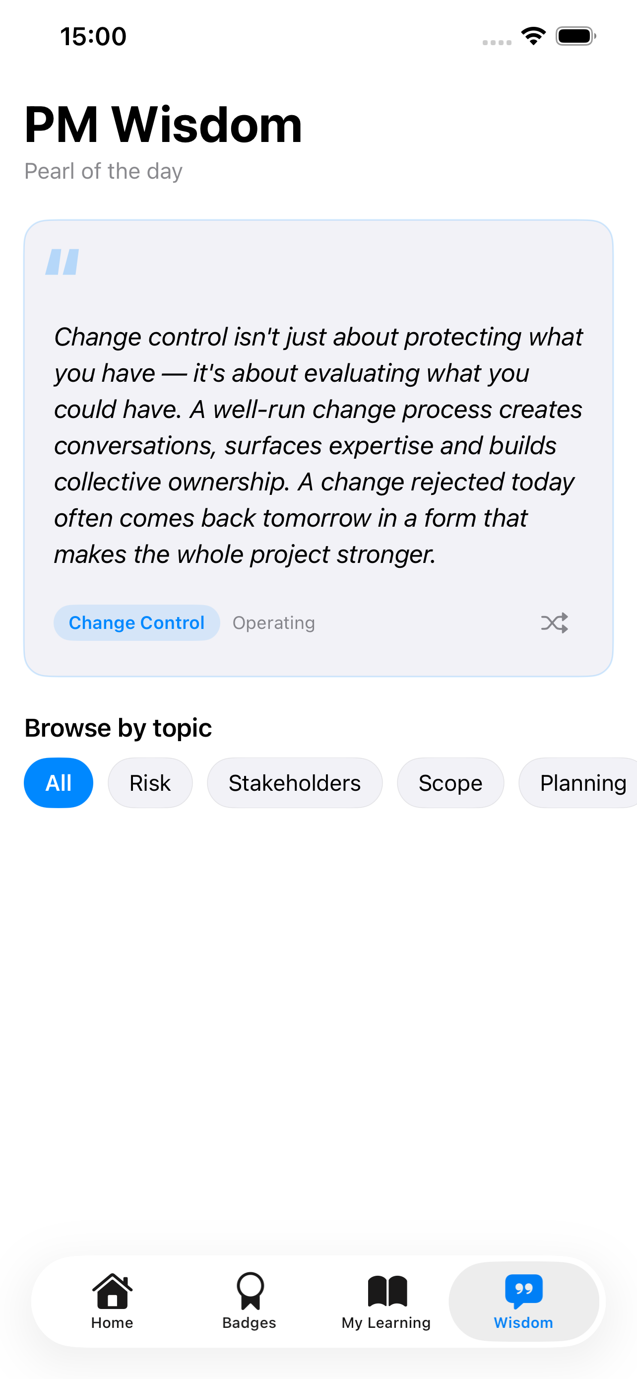 PM Wisdom daily insight screen