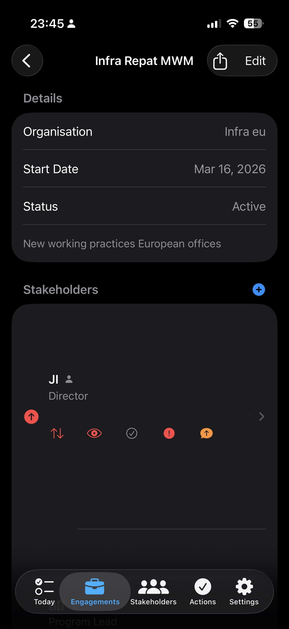 Engagement detail with stakeholders
